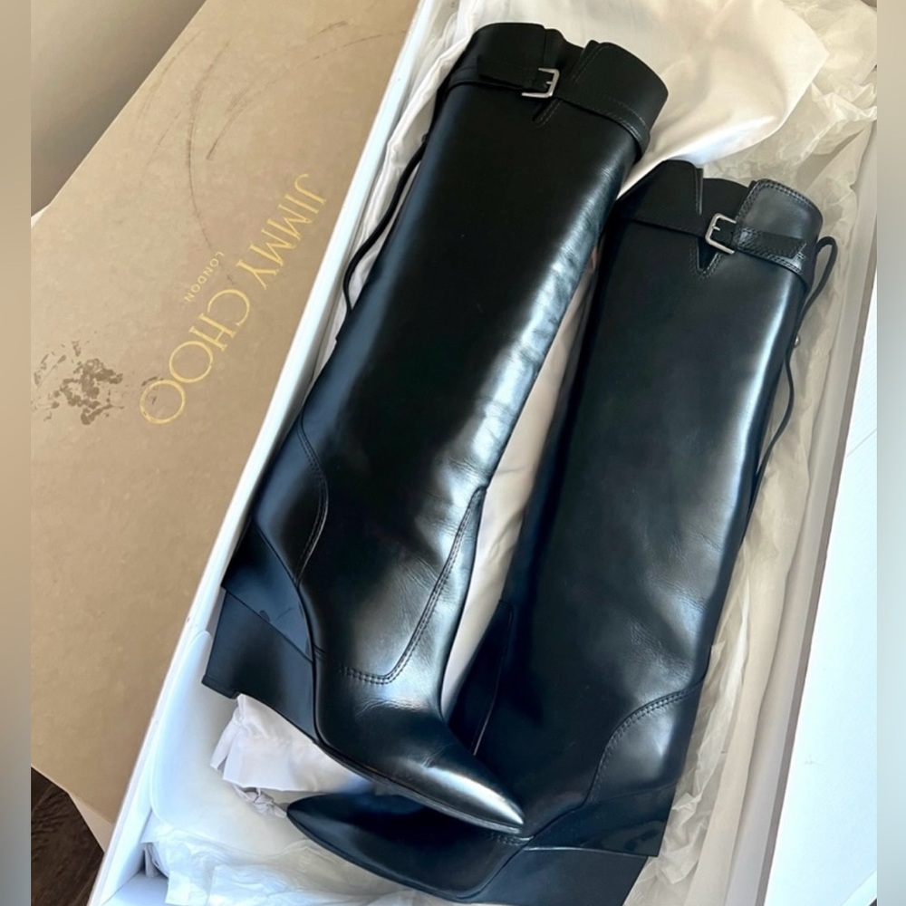 Jimmy Choo Sleek Black Over the Knee Boots